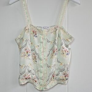 Paul & Joe 100% Silk Lace Trim And Floral Corset-Style Tank Size S